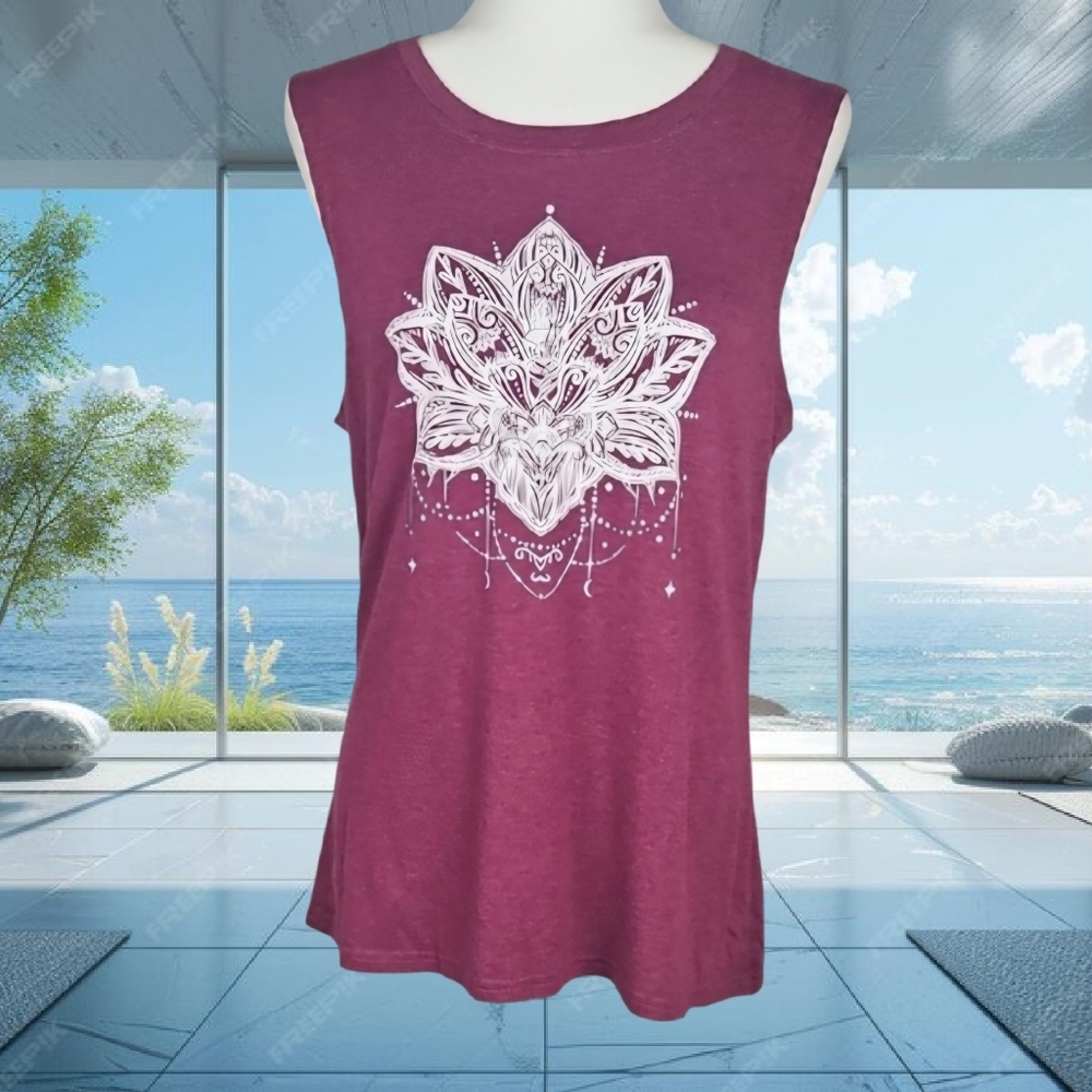 Bohemian Muscle Tee Tank Top Purple Spiritual Mandala Print Sleeveless T-Shirt